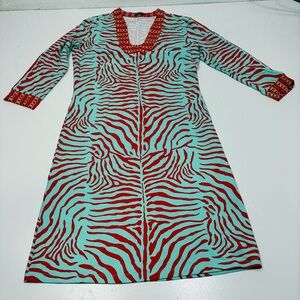 J.McLaughlin Women Dress‎ Size XS Turquoise Red Zebra Abstract Print 3/4 Sleeve